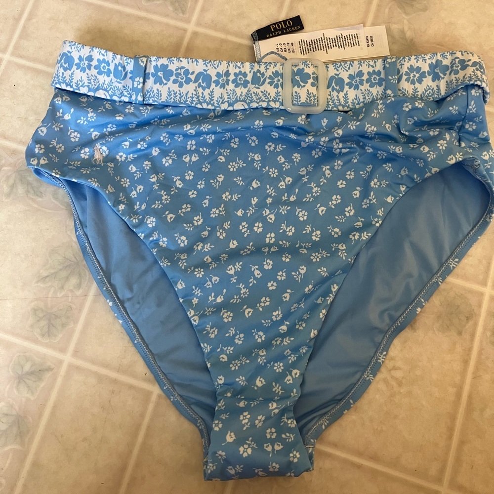 Polo Ralph Lauren High Waist Belted Light Blue Floral bikini Bottoms